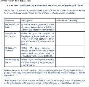 Borrador declaración de integridad académica en el uso de IA.