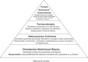 Pirámide de Intervención nutricional en paciente oncológico, según nivel de complejidad.