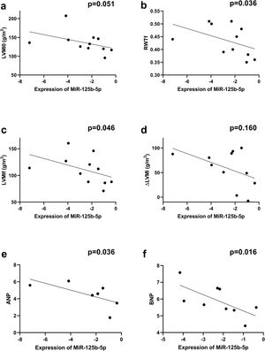 Correlations between miR-125b-5p expression and echocardiographic variables and biomarkers. Spearman