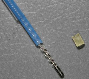 Brush for bacteriological diagnosis with double protection.