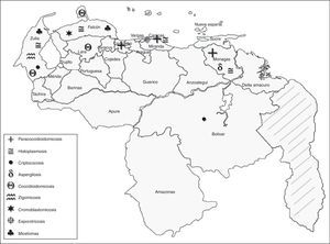 Distribución geográfica de los casos más frecuentes de micosis profundas. GTMV 1984-2010.