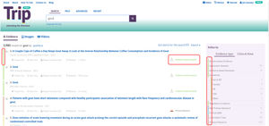 Página de resultados de Trip: en su parte derecha se puede ver el resultado ordenado en categorías de la pirámide de evidencia.