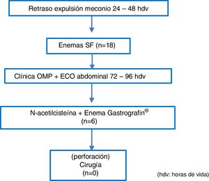 Manejo clínico mediante un protocolo específico de los RN con OMP durante el período 2016-2017.Fuente: elaboración propia.