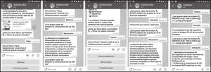 Examples of the conversational flow of questions and answers (directed or multiple-answer) according to the user