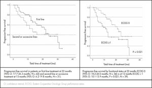 Progression-free survival by line of treatment and functional status.