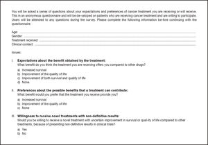 Questionnaire about expectations and preferences of onco-hematological outpatients regarding the treatments for their pathology.