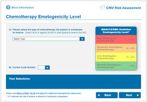 Aplicativo MASCC para establecer el riesgo emetógeno en los pacientes (primera pantalla)10.