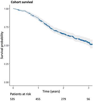 Kaplan–Meier estimation for the study cohort.