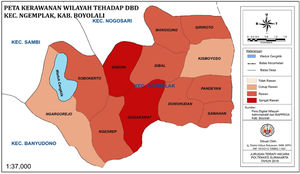 Description map of susceptible level district to dengue fever illness.