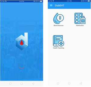 Loading display and main menu of the DiabEHT mobile application.