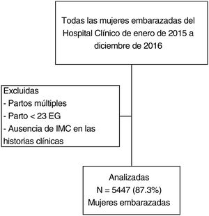 Flujograma del estudio. EG: edad gestacional; IMC: índice de masa corporal. gr1.