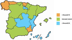 Comunidades autónomas según el número medio de procedimientos por centro.