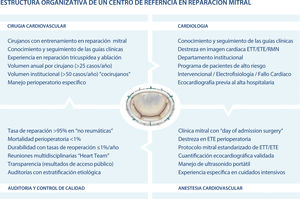 Estructura organizativa de un centro de referencia en reparación mitral. ETE; ecocardiografia transesofagica; ETT: ecocardiografia transtoracica; RMN resonancia magnetica nuclear.