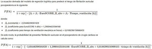 Ecuación derivada del modelo de regresión logística para predecir el riesgo de fibrilación auricular posoperatoria.
