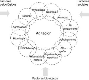 Modelo de comprensión de la agitación como síntoma psicológico y conductual de la demencia. Alt.: alteración. Modelo de comprensión de la agitación como síntoma psicológico y conductual de la demencia. Alt.: alteración.