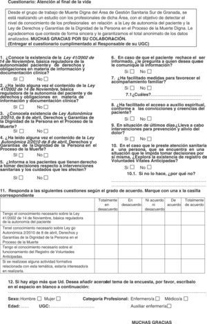 Cuestionario: Atención al final de la vida.