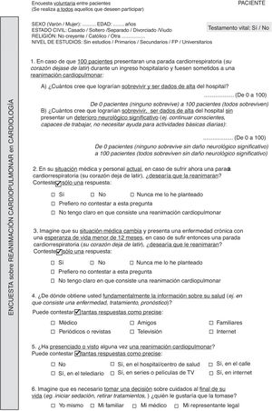 Cuestionario utilizado en el trabajo.