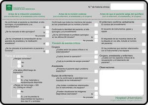 Pizarra vinílica con el listado de verificación impreso.