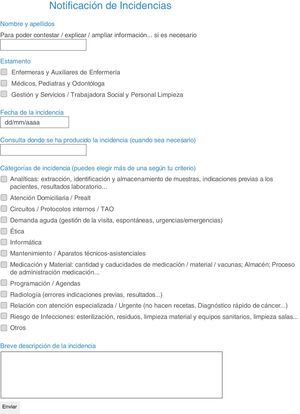 Formulario de notificación de incidencias.