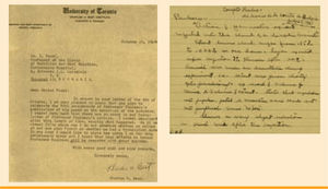 Letter of Best to Pavel and Blue index note card. Author: C.H. Best. Toronto, Ca. Fall 1921. Notes have been made on both sides in Best