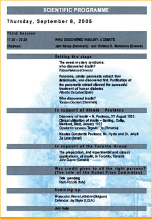 The scientific programme of the EASD Symposium: Who Discovered Insulin? Delphi, September 2005