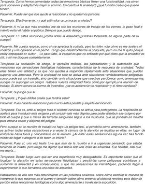 Extracto de interacción que ejemplifica una reacción emocional adaptativa vs. desadaptativa.