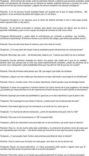 Extracto de interacción que ejemplifica reestructuración de la valoración cognitiva sesgada.