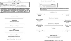 The Outcome Rating Scale (ORS) and Session Rating Scale (SRS). Copyright 2000, 2002, respectively by B. L. Duncan and S. D. Miller. For examination only. Free working copies for individual use in 28 languages are available at https://www.betteroutcomesnow.com/.