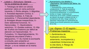 La lista general y los «problemas maestros» para la «Sra. Ariadna», de 30 años de edad.