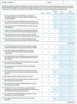 Escala ASRS-V1.1. Cuestionario autoinformado de cribado de TDAH en adultos.