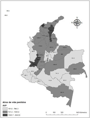 Tasas de años de vida perdidos por departamento, 2018-2022.