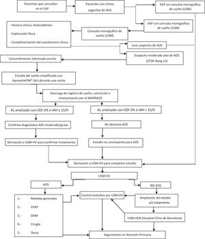 Flow chart del circuito del nuevo proceso asistencial propuesto.