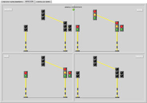 Visualización de semáforos con luces rojas fundidas