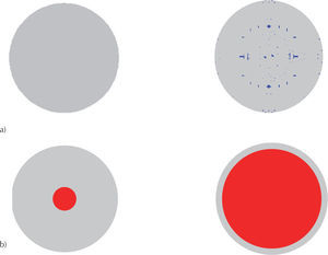 Evolución del agrietamiento en losa circular simplemente apoyada: a) parte superior y b) parte inferior
