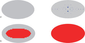 Evolución del agrietamiento en losa elíptica simplemente apoyada: a) parte superior y b) parte inferior