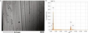 Micrografía y análisis EDS de la muestra testigo del cobre en el ITVH.