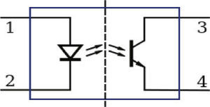 Símbolo eléctrico de un opto acoplador.