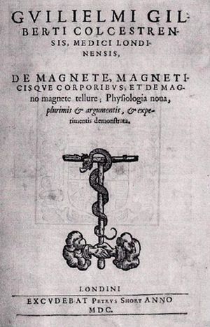 Front cover of the book De magnete… by Dr. William Gilbert (London, 1600).