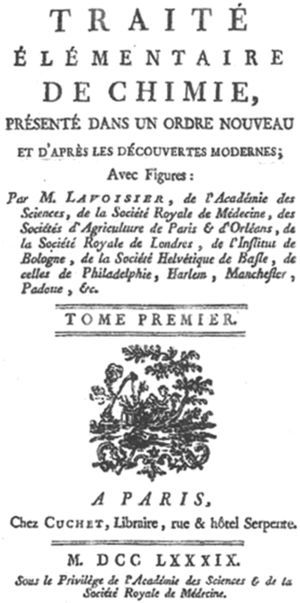 Traité élémentaire de chimie, de A.L. Lavoisier (París, 1789).