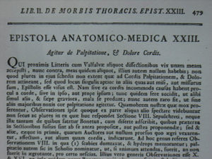 Segunda edición del tratado anatómico de G.B. Morgagni (Padua 1765). Libro II. De morbis thoracis. Epístola XXIII, pág. 479.