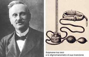 Scipione Riva-Rocci con su esfigmógrafo de mercurio (1896).
