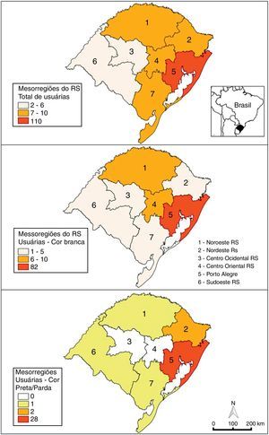 Distribuição das usuárias do Serviço de Reprodução Assistida, por mesorregião do Estado do Rio Grande do Sul, de janeiro de 2013 a março de 2014. Fonte: Elaborada pelos autores.