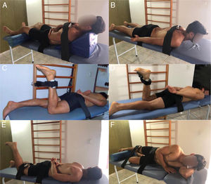 Trunk and hip muscle strength measures. Trunk rotators (A) and extensors (B); Hip internal rotators (C), external rotators (D), extensors (E) and abductors (F).