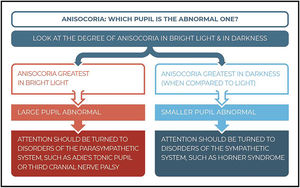 The examination process to detect the involved pupil in anisocoria.