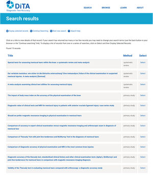 DiTA search results page.