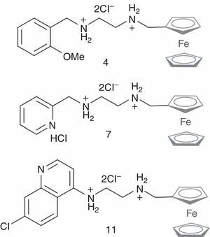 Ferrocenyl diamine hydrochlorides investigated in this work.16