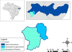 Location of the municipalities of Lagoa Grande and Petrolina, Pernambuco State, Brazil.