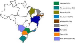 Number of patients with chronic hepatitis C in each Brazilian state included in the study.