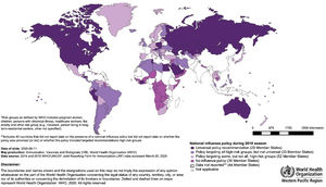 WHO member states with national influenza vaccination policies in 2018 according to risk-group prioritization. .68