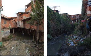Riacho Doce stream crossing the São Remo informal settlement within São Paulo.